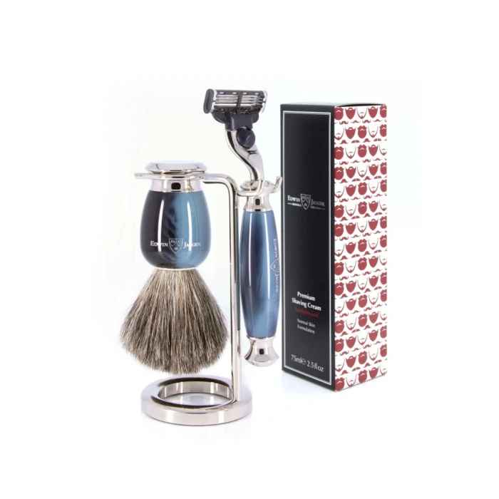 Edwin Jagger 58 Series 3pc Imitation Blue Horn & Nickel Mach3 Set (Sandalwood) 1 Edwin Jagger 58 Series 3pc Imitation Blue Horn & Nickel Mach3 Set (Sandalwood)