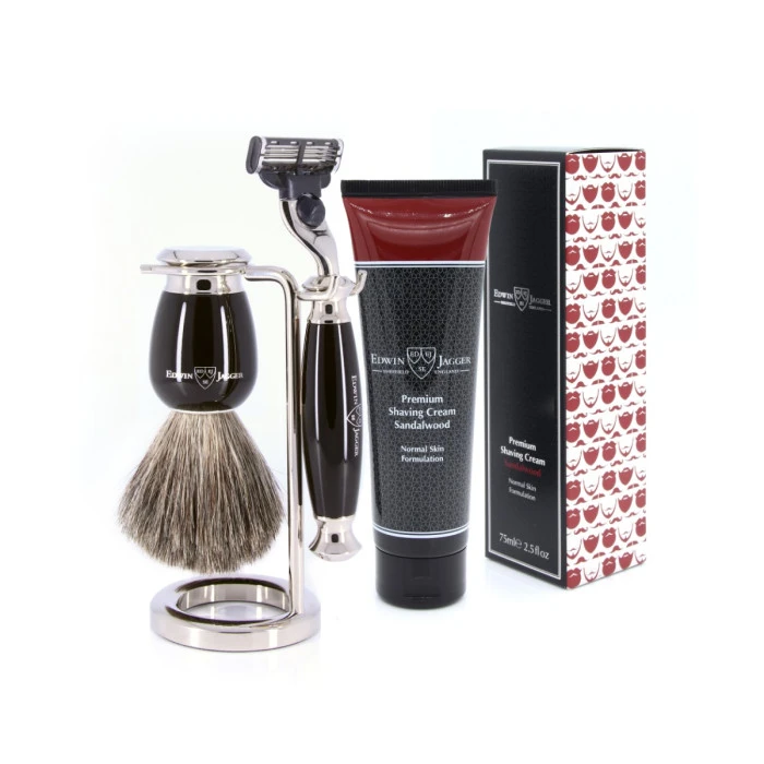 Edwin Jagger 58 Series 3pc Imitation Ebony & Nickel Mach3 Set (Sandalwood) 2 Edwin Jagger 58 Series 3pc Imitation Ebony & Nickel Mach3 Set (Sandalwood) - Image 2