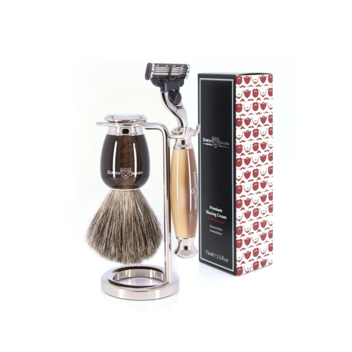 Edwin Jagger 58 Series 3pc Imitation Horn & Nickel Mach3 Set (Sandalwood) 1 Edwin Jagger 58 Series 3pc Imitation Horn & Nickel Mach3 Set (Sandalwood)