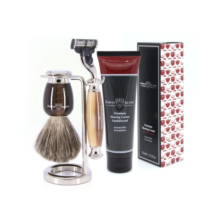 Edwin Jagger 58 Series 3pc Imitation Horn & Nickel Mach3 Set (Sandalwood) 2 Edwin Jagger 58 Series 3pc Imitation Horn & Nickel Mach3 Set (Sandalwood) - Image 2