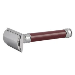 Edwin Jagger DE812 Burgundy DE Safety Razor (Closed Comb) -Pure Living Deals Store de812bl slant side front left