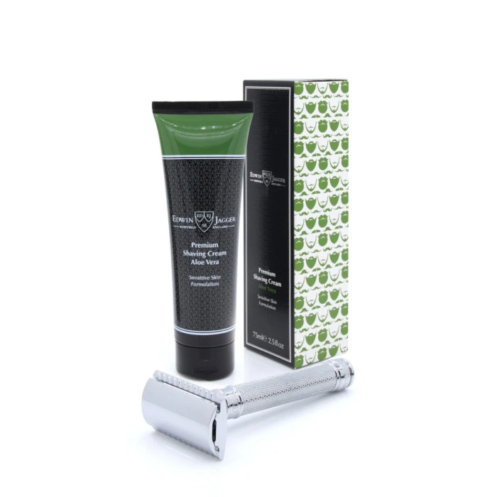 Edwin Jagger Chrome Knurled DE89KN Safety Razor With Aloe Vera Shaving Cream Tube 2 Edwin Jagger Chrome Knurled DE89KN Safety Razor With Aloe Vera Shaving Cream Tube - Image 2