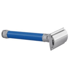 Edwin Jagger DE83 Long Blue DE Safety Razor (Closed Comb) -Pure Living Deals Store del83bl slant side front right