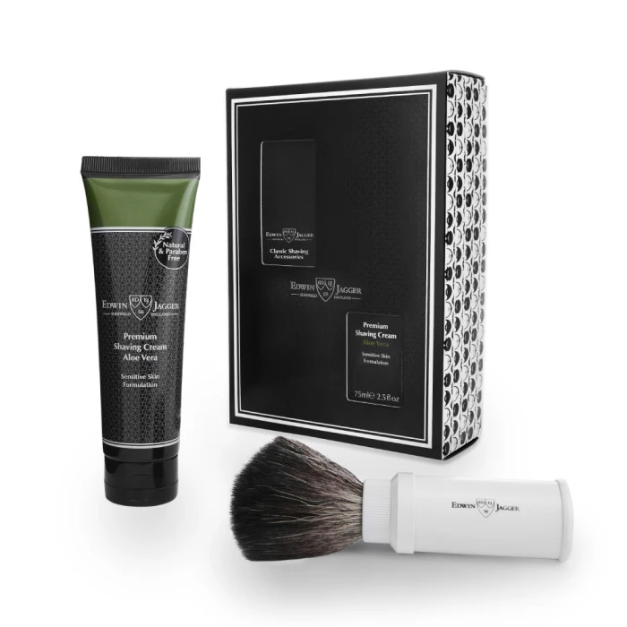 Edwin Jagger White Travel Shaving Brush Gift Set (Aloe Vera) 1 Edwin Jagger White Travel Shaving Brush Gift Set (Aloe Vera)