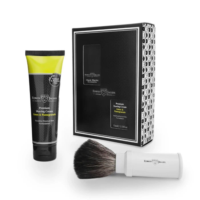 Edwin Jagger White Travel Shaving Brush Gift Set (Limes & Pomegranate)
