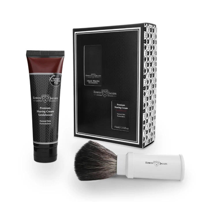 Edwin Jagger White Travel Shaving Brush Gift Set (Sandalwood)