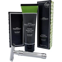 Edwin Jagger Chrome Lined DE89L Safety Razor With Aloe Vera Shaving Cream Tube