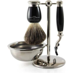 Edwin Jagger 58 Series 4pc Imitation Ebony & Nickel Mach3 Set (Pure Badger)