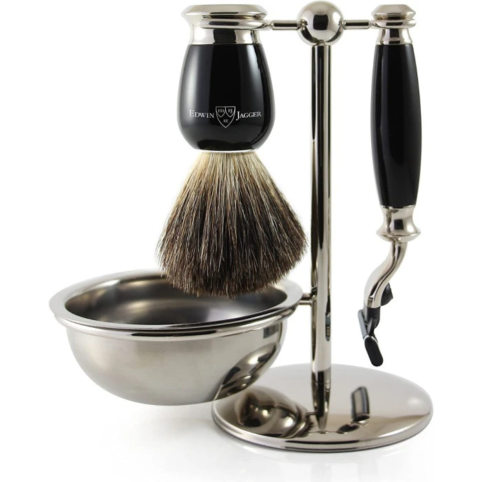 Edwin Jagger 58 Series 4pc Imitation Ebony & Nickel Mach3 Set (Pure Badger) 1 Edwin Jagger 58 Series 4pc Imitation Ebony & Nickel Mach3 Set (Pure Badger)